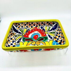 Talavera Venegas Signed Handpainted Mexico Pottery 7 in Rectangle Dish Lead Free